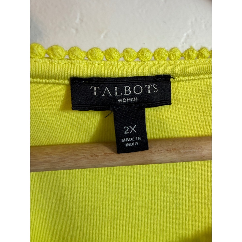 Talbots Eyelet Embroidered Knit Dress Yellow Green Pom Pom Trim Plus Resort 2X - Picture 7 of 11